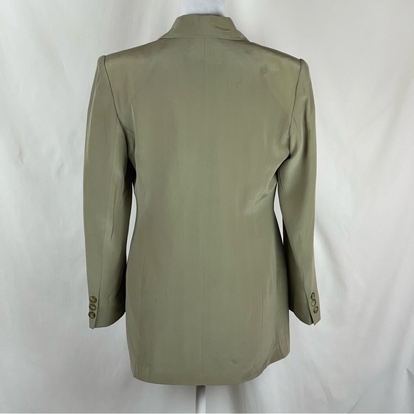 Hugo Buscati Tan Silk Double Breasted Vintage Blazer Size 6 - Picture 5 of 12